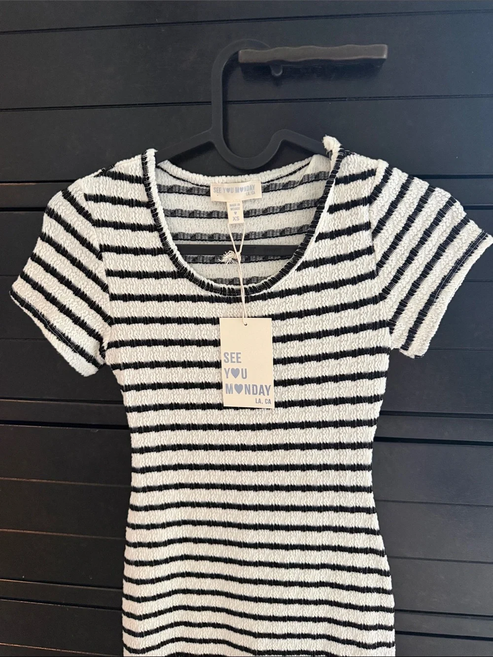 See You Monday Black and White Striped Short Sleeve Top